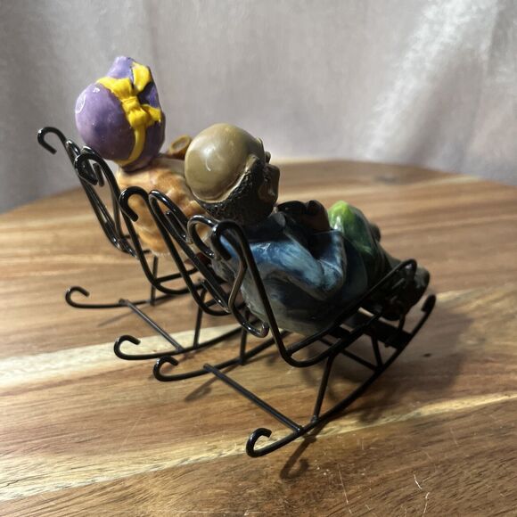 Folk Art Grandpa & Grandma Sitting In Metal Rocking Chair Metal Folk Art - Picture 5 of 10
